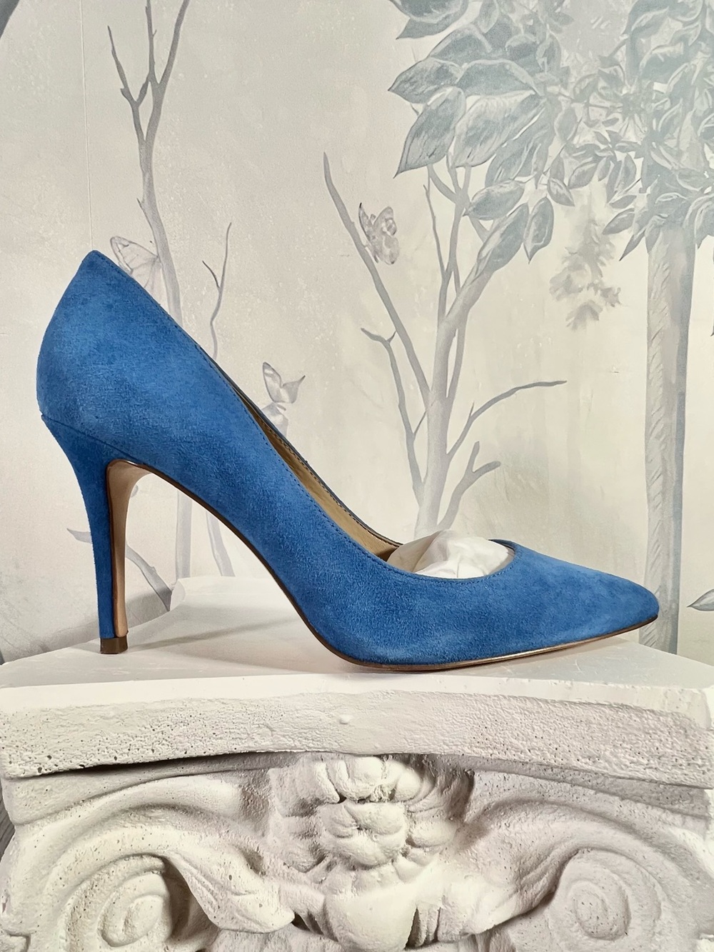 Ann Taylor Blue Suede Pointed-Toe Heels